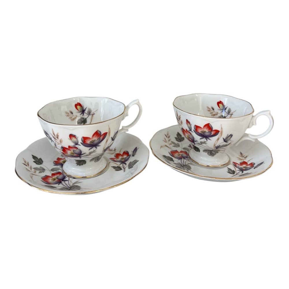 Royal Albert Water Meadow Bone China England Pair of Two Cups and Saucers